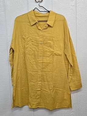 New Medium Lightweight Mustard Button-Up Shirt 100% Cotton